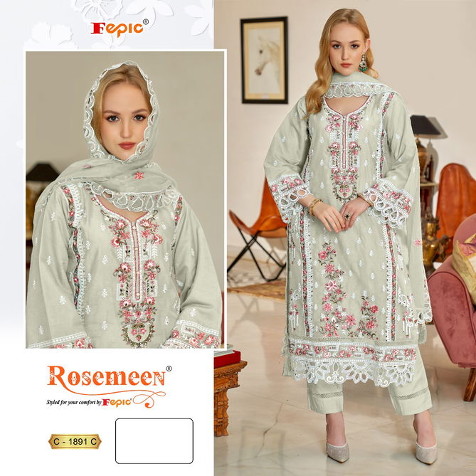 C1891 Rosemeen By Fepic Organza  Embroidery Pakistani Suits Orders In India